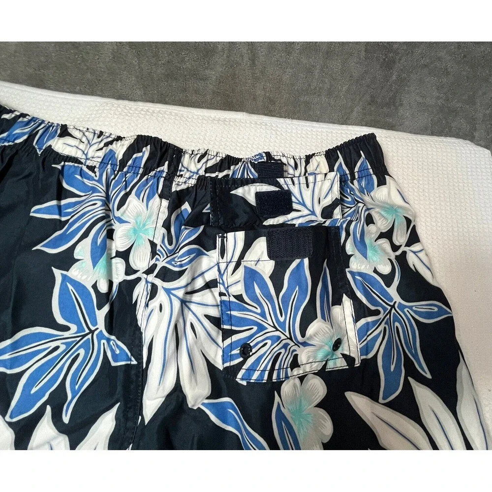 Merona‎ men blue L swim suit trunks shorts floral tropical mesh lined elastic